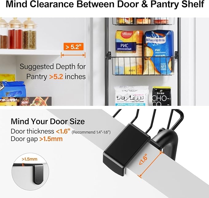 Delamu Narrow Over the Door Pantry Organizer, 6-Tier Metal Pantry Door - Image 3