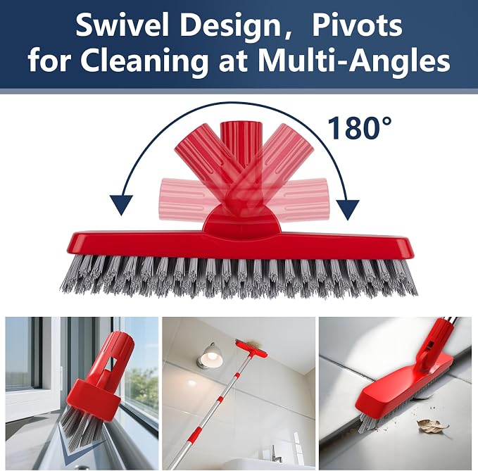 2 Pack Grout Brush with Long Handle, Swivel Cleaning Grout Line Scrubber - Image 4