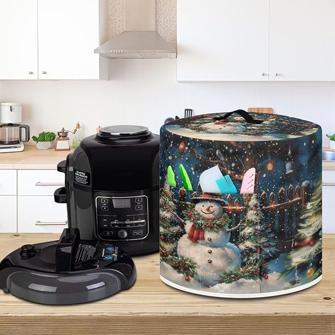Christmas Cute Snowman Print 8 Quart Pressure Cooker Cover Dust-proof Kitchen Appliance Protector Air Fryer Dust Cover with Top Handle and Pocket