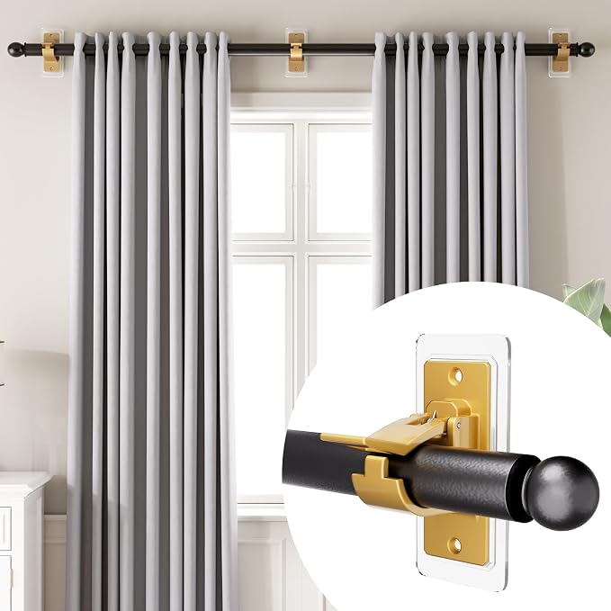 Antimbee 12PCS Self Adhesive Curtain Rod Bracket, No Drilling Curtain Rod - Image 3