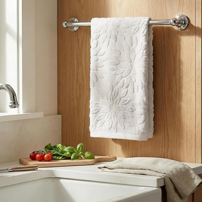 Artoid Mode 1 Pc White 3D Dahlia Floral Jacquard Hand Towels - Image 3