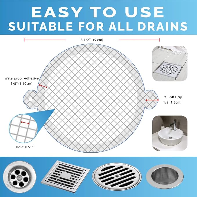 35 Pack Hair Catcher Shower Drain Disposable Mesh Stickers - Image 2
