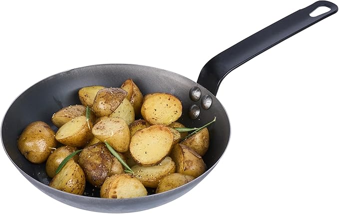 Restaurantware-Met Lux 9 Inch Fry Pan, 1 Lightweight Frying Pan - Induction-Ready, Triple-Riveted, Black Carbon Steel Cooking Skillet, Durable, For Searing, Sauteing, And Browning Food