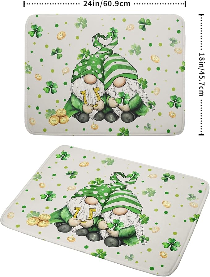 St Patrick's Day Gnome Dish Drying Mat 18x24 inch Lucky Shamrock Absorbent - Image 2