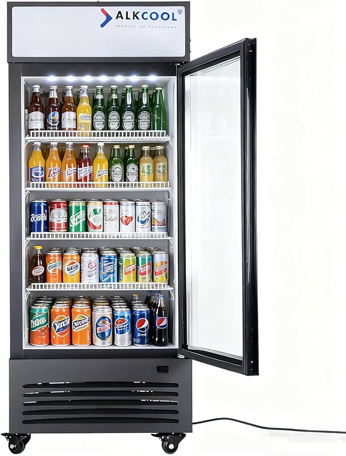 Commercial Beverage Refrigerator Display Fridge,Single Glass Door Merchandiser Drink Cooler with LED Light Adjustable Shelves,ETL and NSF Approval,16.5Cu Ft,68.9''High