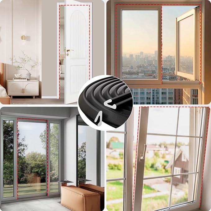 V Shape Thin Foam Weather Stripping Door Frame Seal Strip 19.7FT Black, Draft Stopper, Insulation Winter, Weatherstripping, Gap Sealing, Soundproofing, Self-Adhesive Used for Exterior Front Door Side