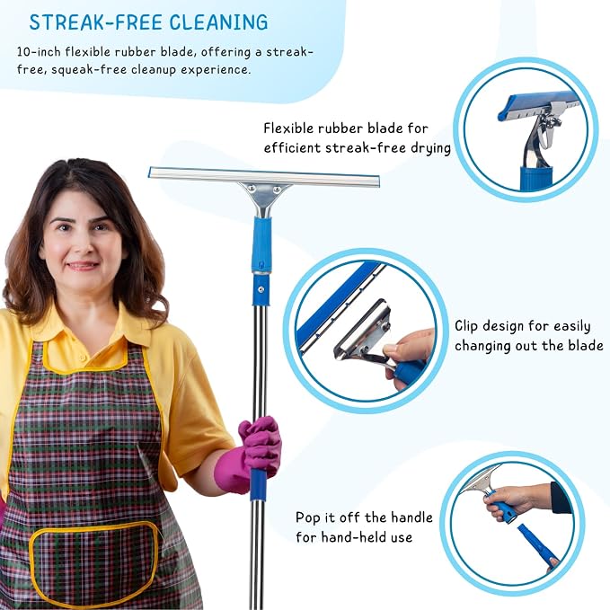 Window Squeegee with Scrubber for Home and Outdoor Glasses Cleaning, 6 Ft Long - Image 2