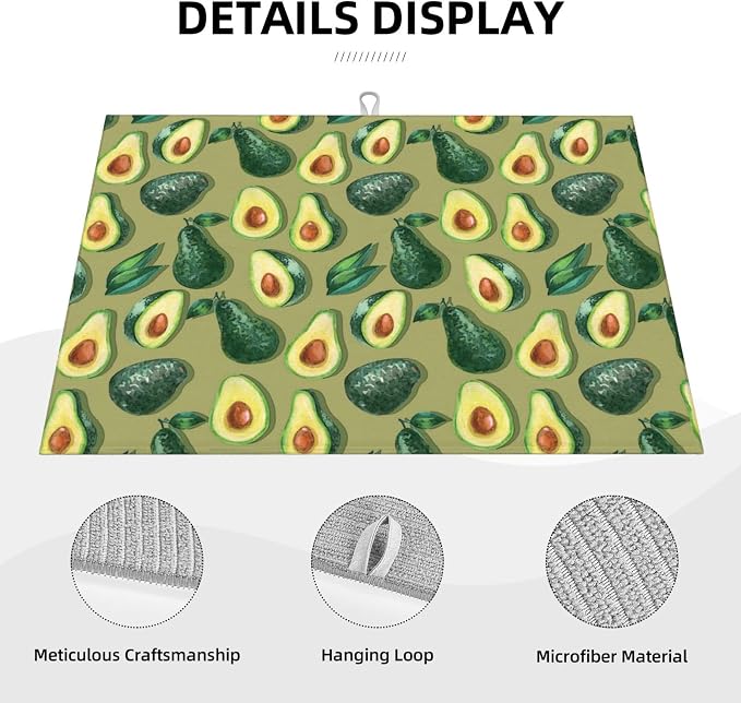 Green Avocado Dish Drying Mat For Kitchen Counter, Super Absorbent Microfiber - Image 3
