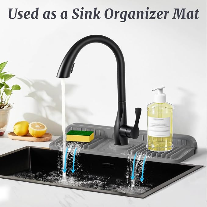 PoYang 14.6 Inch Faucet Mat for Kitchen Sink Splash Guard, Snap Button Holds It - Image 6
