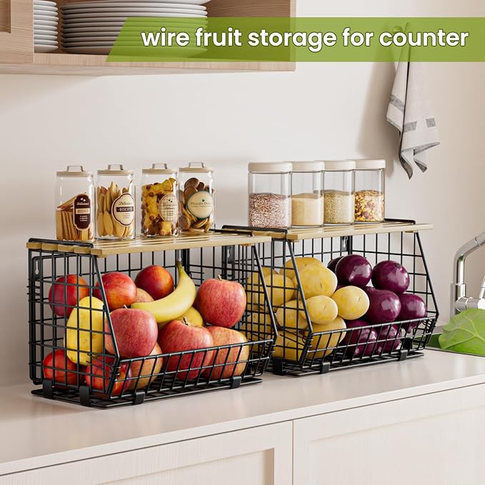 Hanging Fruit Basket for Kitchen, 3 Pack Vegetable Produce Basket - Image 2