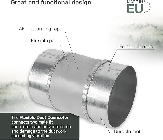 Vent Systems 4" Inch Flexible Vibration-Reducing Female Fit Duct Connector – Galvanized Steel Coupling for Joining Two Male Duct Fittings – HVAC Ventilation Inline Noise-Reducing Coupler