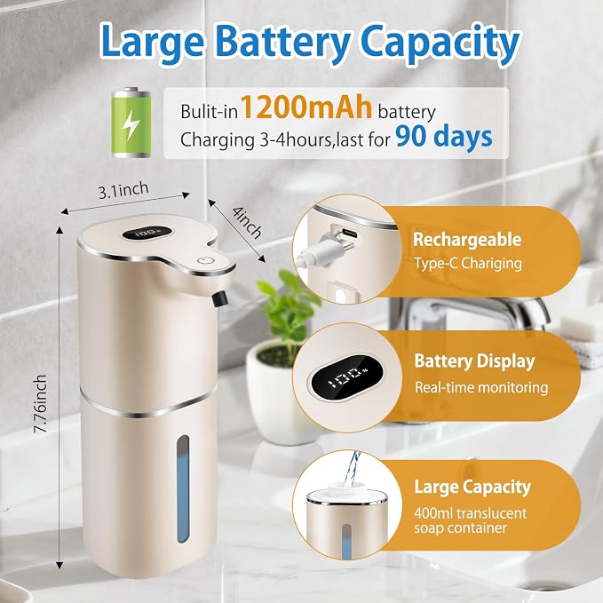 Automatic Foaming Soap Dispenser Digital Display, 6-Level Foam Adjustable | - Image 4