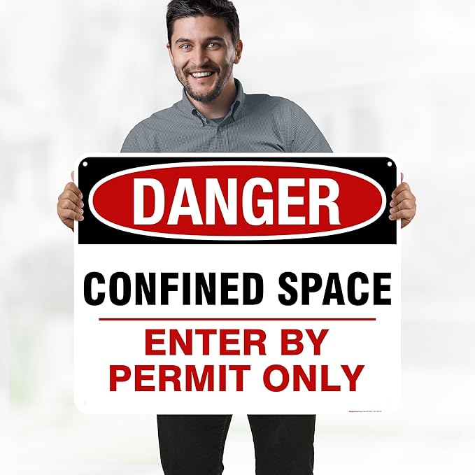 Danger Confined Space Enter By Permit Only Sign, 24x30 Inches, 55 mil thick HDPE (high density polyethylene), Made in USA by My Sign Center