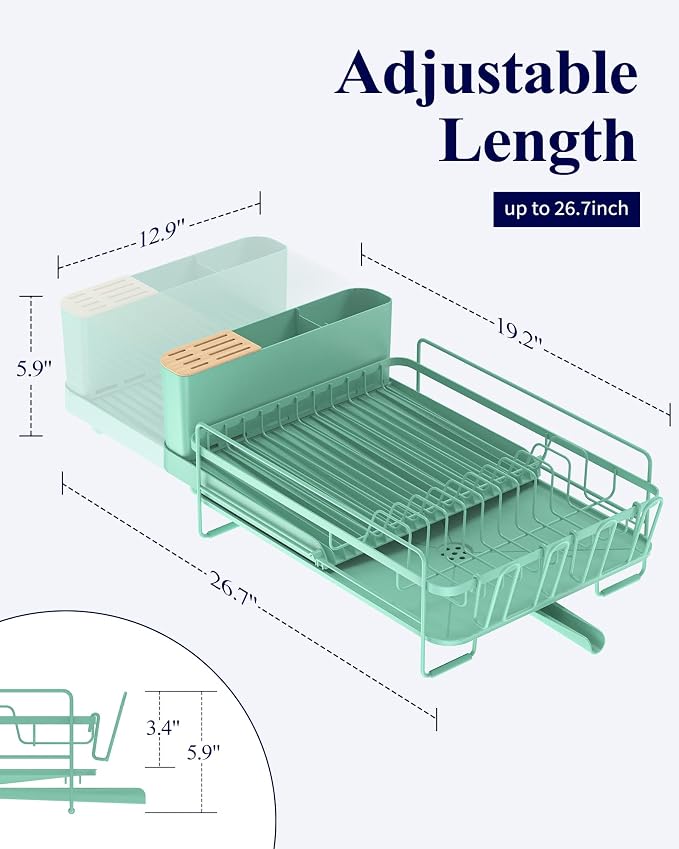 Kitsure Extendable Dish Drying Rack, 19.2"-26.7" L x 12.9" W, Anti-Rust Dish - Image 2