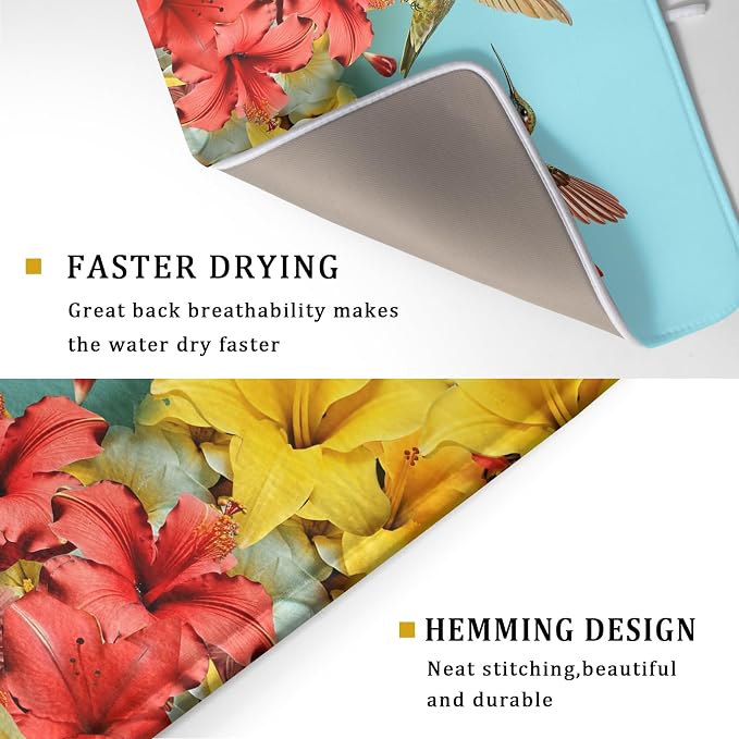 Kawani Hummingbirds Floral Dish Drying Mat - Image 3