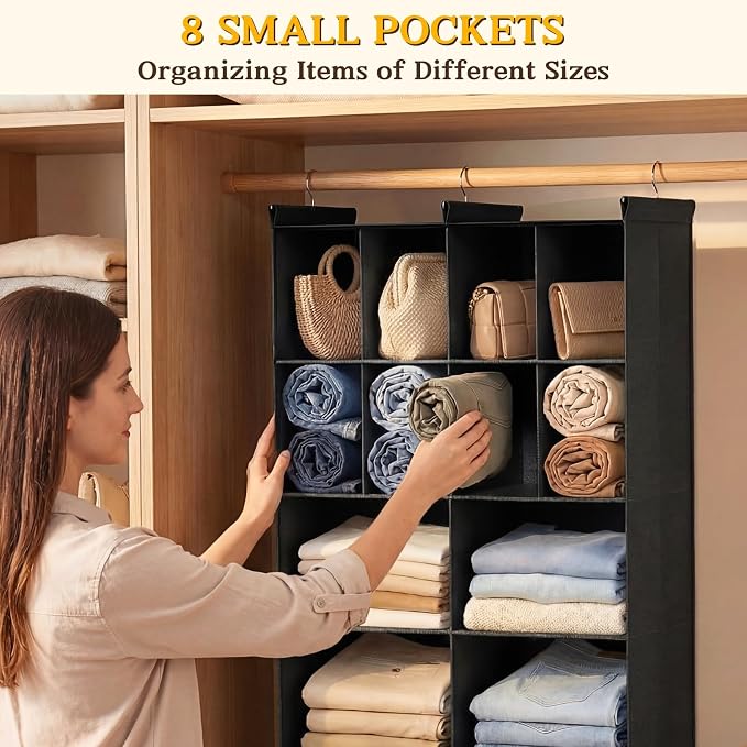 4 Tier Hanging Closet Organizer, 12 Compartments Dual Row Storage, 3 Sturdy - Image 5