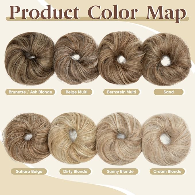 CJL HAIR 2PCs Small Cute Messy Bun Hair Piece for Thin Hair Women Mini Synthetic Curly Bun Scrunchies Updo Hairpieces Dirty Blonde