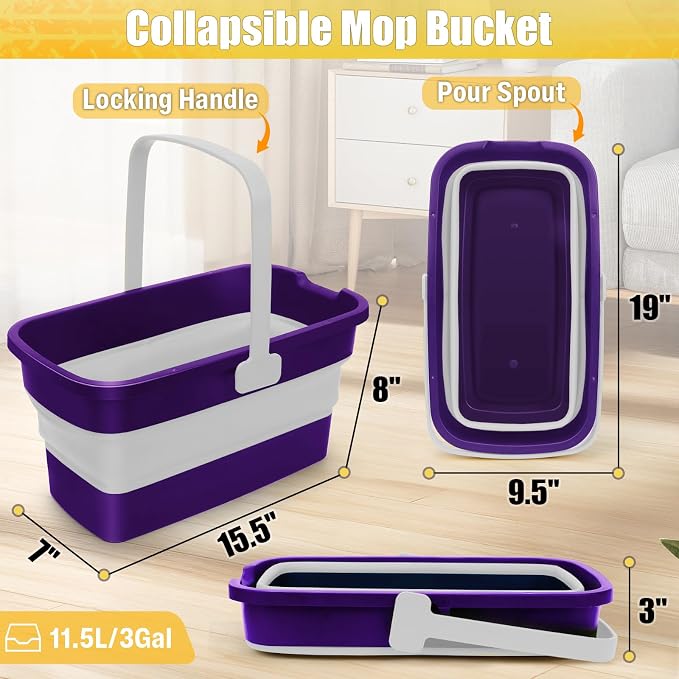 Collapsible Bucket with Handle for Mop Windows Cleaning, 3 Gallon - Image 2