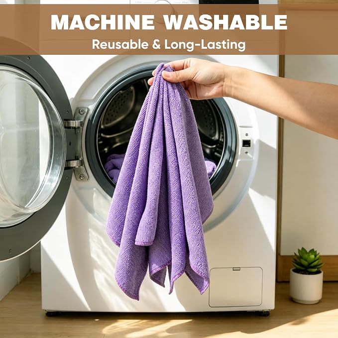 10 PCS Dark purple Microfiber Cleaning Cloths, Car Towels, Kitchen Towels - Image 6