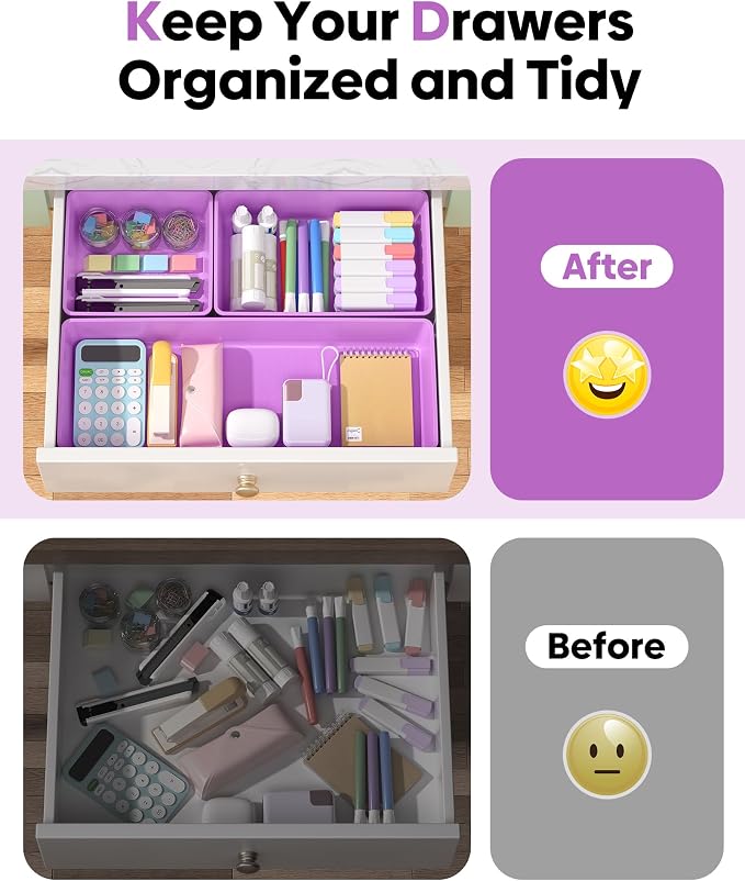 10 Pack Large Size Plastic Drawer Organizers Set, 3 Sizes Desk Drawer Organizer - Image 4