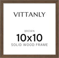 Vittanly 10x10 Picture Frame, Solid Wood Frame with Plexiglass, Includes 8x8 Mat, Wall Hanging or Tabletop for Photos, Home Decor, Brown, 1 Pack