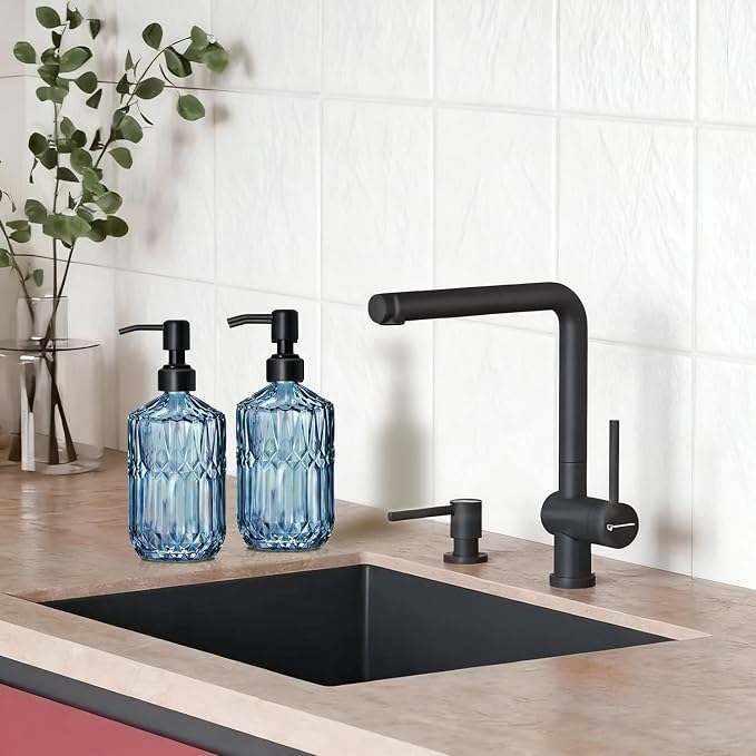 COHOSEGE 17 Oz Blue Glass Kitchen Soap Dispenser - Image 3