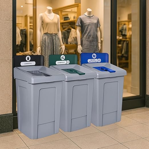 33 Gallon Landfill Waste Bin with Open-Top Lid – Heavy-Duty Commercial Trash Can with Liner Cinches and Venting Channels – for Offices, Schools, and Restaurants