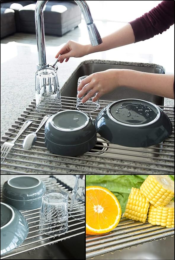 Tomorotec 17.7" x 15.5" Roll Up Dish Drying Rack Over Sink Drying Rack Sink - Image 3