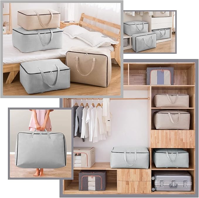 3pcs Cotton Clothes Bedding Storage Organizer Bins - Image 4