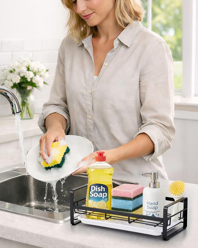 HULISEN Large Kitchen Sponge Holder, 304 Stainless Steel Sink Caddy - Image 3