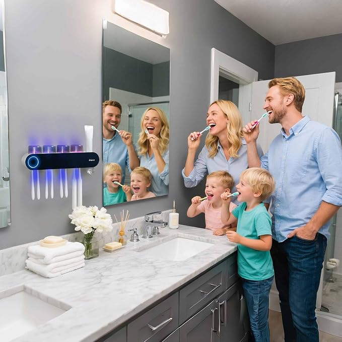 iHave UV Toothbrush Sanitizer Holder Wall Mount Toothpaste Dispenser, 4-Cup | - Image 7