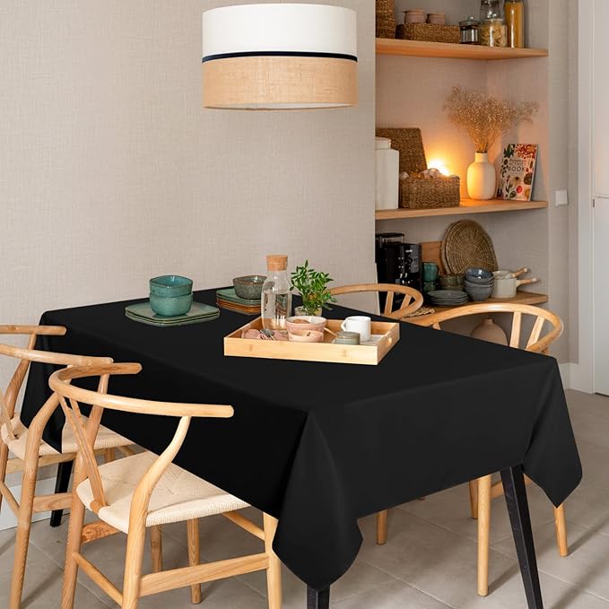 sancua 6 Pack Black Tablecloth 60 x 120 Inch, Rectangle Table Cloth for 8 Feet Tables - Stain and Wrinkle Resistant Washable Polyester Table Cover for Dining Tables, Buffet Parties and Camping
