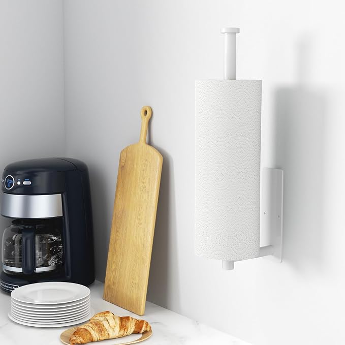 Paper Towel Holder, Self-Adhesive or Drilling， White, 1 Pack - Image 2