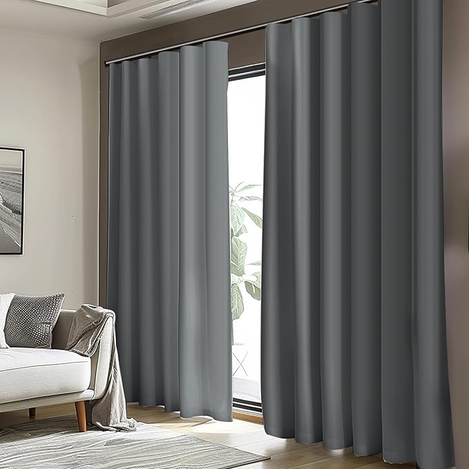 Room Divider Blackout Curtain Track Curtains Wall Dividers Panels Screen for Living Rooms Bedroom Office Privacy Partition Separation, W180 × L84 Inch,1 Panel, Light Grey