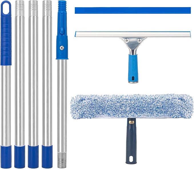 Window Squeegee with Scrubber for Home and Outdoor Glasses Cleaning, 6 Ft Long by KeFanta
