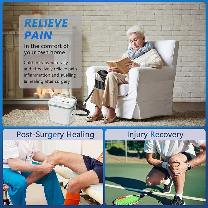 Cold Therapy Machine with Programmable Timer, Ice Machine for Knee After Surgery, Knee Replacement Recovery System, Cryotherapy Pain Relief w/Compression Pad