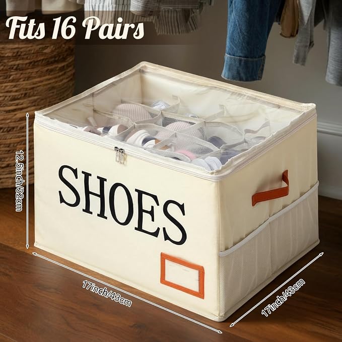 Amyhill Shoe Organizer for Closet Fits 16 Pairs Fabric Large Foldable Shoe - Image 3