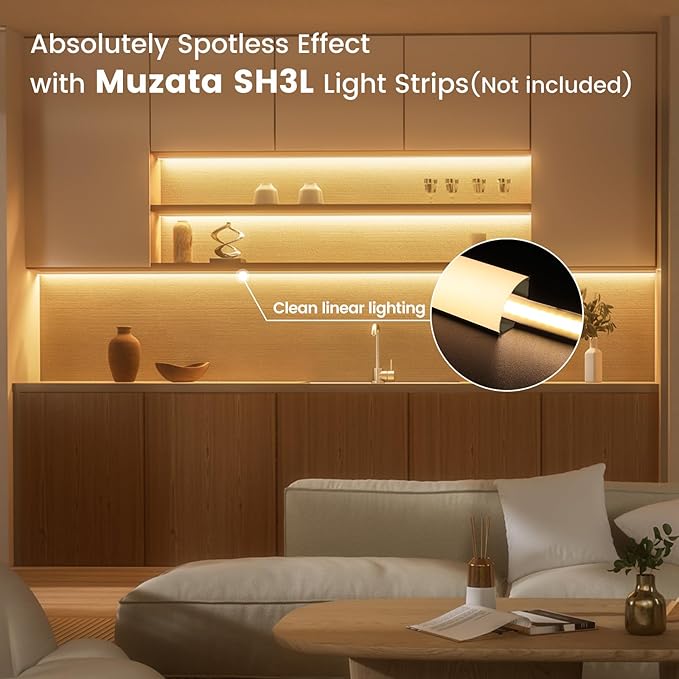 Muzata 20Pack 6.6FT/2M V Shape LED Channel Black Aluminum LED Strip Diffuser Channel with Milky White Cover Corner Lighting Easy Installation V1SW BW 2M