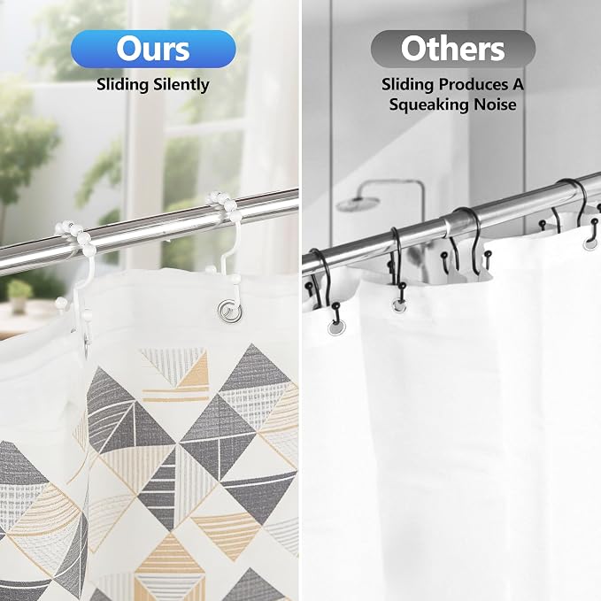 Resze Shower Curtain Hooks, Metal Double Shower Curtain Rings - Image 6