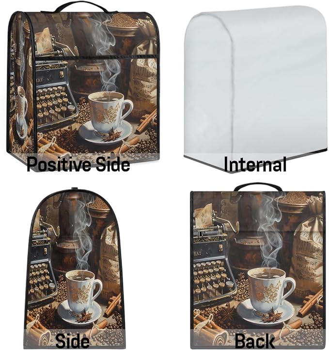 Kitchen Aid Mixer Cover Retro Coffee Bean Pattern Stand Mixer Cover Compatible with 6-8 Quarts Stand Mixers, Dust Covers with Zipper Pocket Foldable Washable Kitchen Aid Organizer Bag