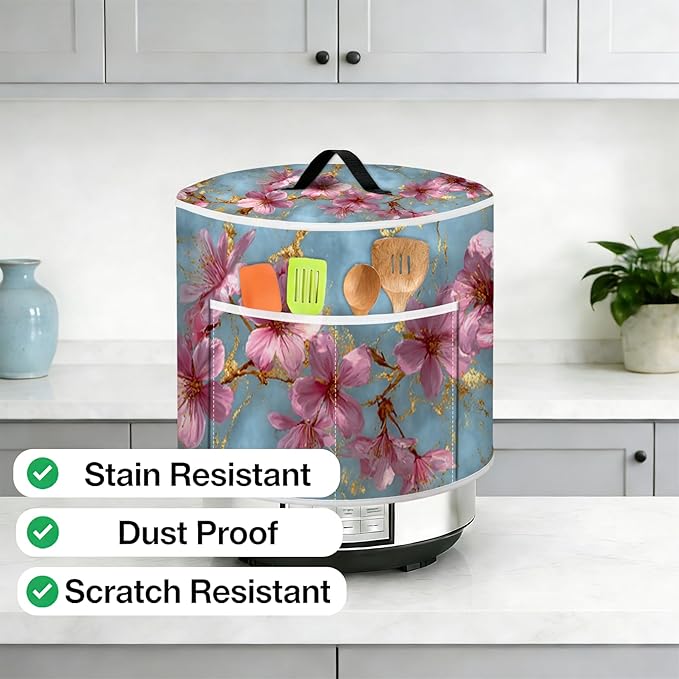 Rice Cooker Cover, Dust Cover for Kitchen Appliances with Handle and Storage Pocket, Easy to Clean Kitchen Decor Gift, Fits 3-6-8 Quart Instant Pot, Slow Cooker and Air Fryer