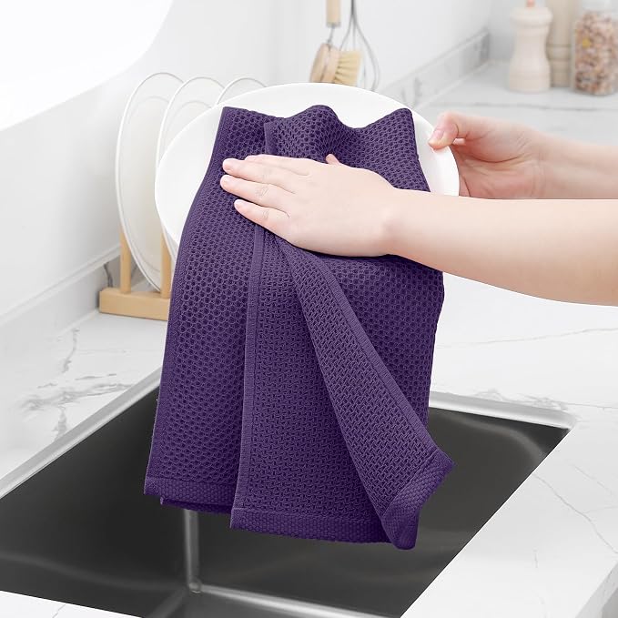 Homaxy 100% Cotton Waffle Weave Kitchen Dish Towels 6-Pack, Eggplant | 13 x 28 - Image 4
