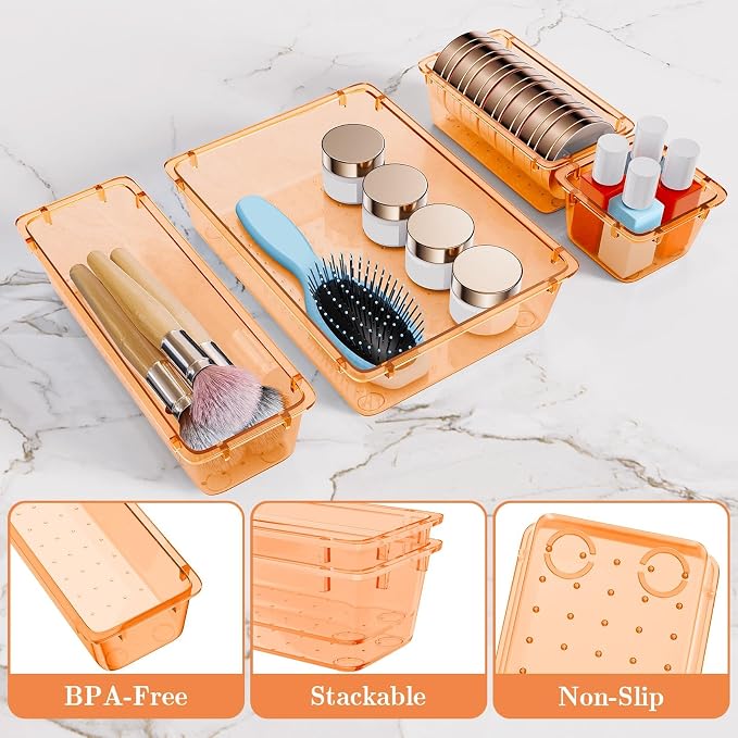 SpaceHacks 25 PCS Plastic Drawer Organizer, 4-Size Versatile Organizer Trays & - Image 3