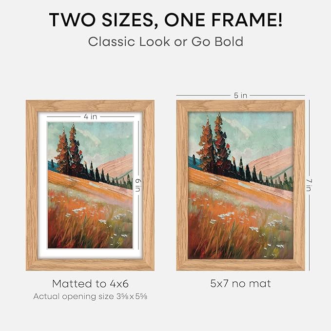 Homeforia 5x7 Picture Frame Wood, High End Natural Oak 5x7 Light Wooden Frames with Mat 4x6 for Photo, 5 x 7 Frame Matted to 4 x 6 Print, 7x5 Wall or Tabletop Frame, Tempered Glass, Wall Kit, Set of 3