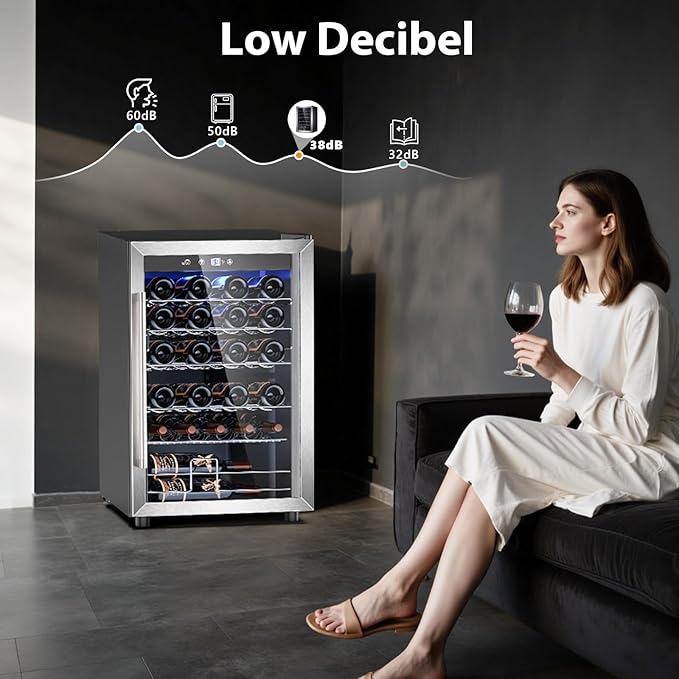 4.4 Cu.ft Wine Cooler Refrigerator, 37 Bottle Freestanding Cabinet Wine Cellars, Wine Fridge with Glass Door for Home Use, Protecting Your Reds, Silver