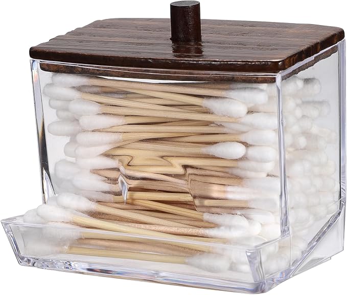 Hipiwe Clear Acrylic Qtip Holder Apothecary Jar by Hipiwe