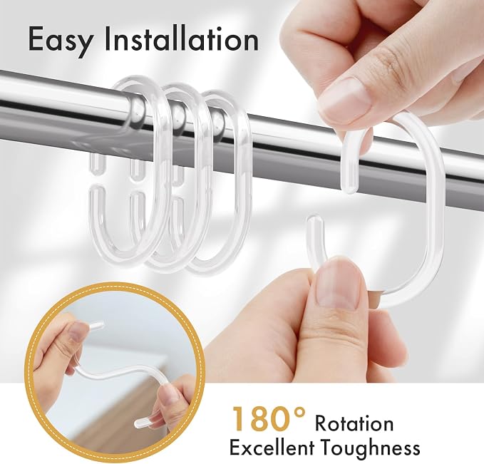 Amazer Plastic Shower Curtain Rings, C Shaped Shower Hooks - Image 5