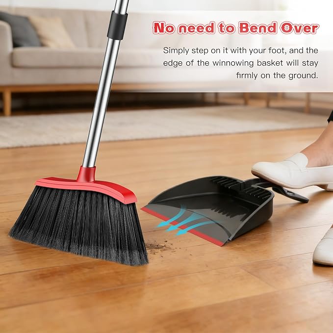 Broom and Step-on Dustpan Set, 59-in Adjustable Long Handle Broom - Image 6