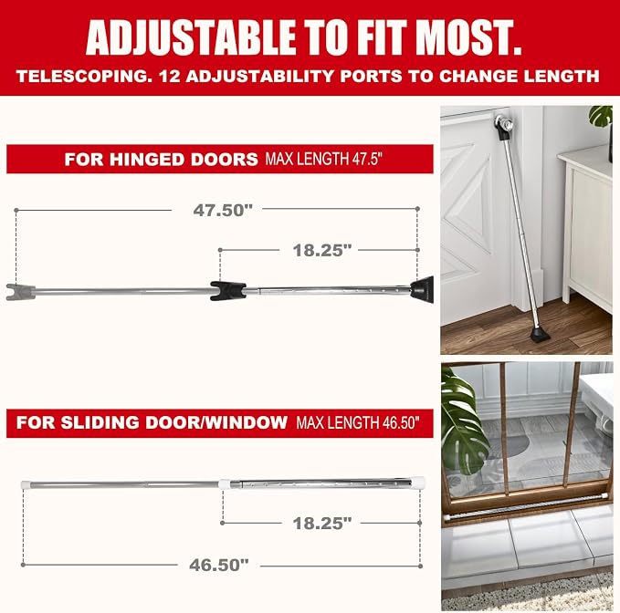 SECURITYMAN 3-in-1 Door Security Bar, Security Door Stoppers & Door Barricade – - Image 3