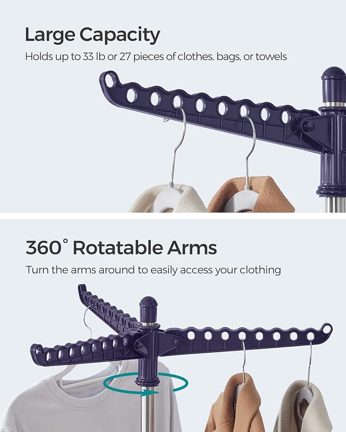 SONGMICS Clothes Drying Rack, 61.6-Inch Drying Rack, 3 Rotatable Arms | - Image 4